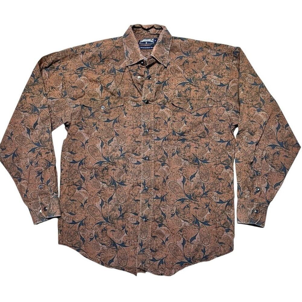 Panhandle Slim Men's XL‎ Brown Paisley Long Sleeve Western Shirt